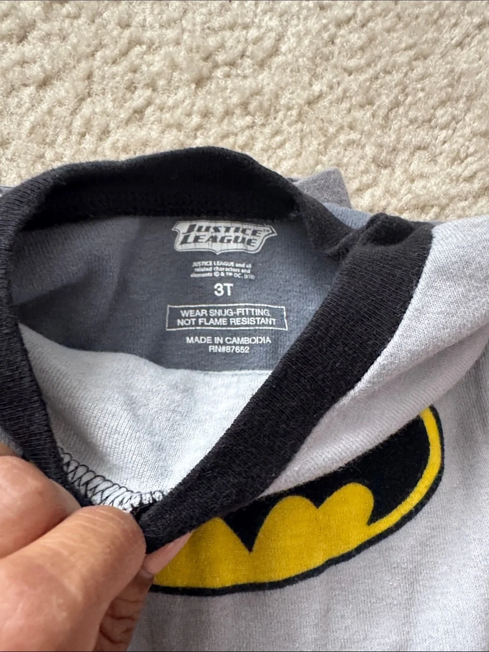 Justice Batman Kids' 2-Piece Pajama Set in Gray and Yellow - Size 3T